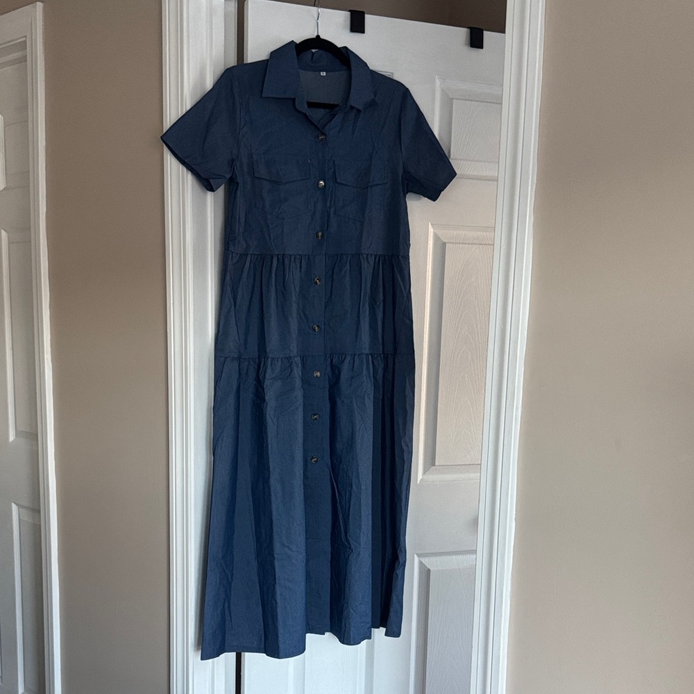 Amazon Navy Button-Down Midi Dress